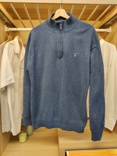 GANT 2XL BLUE JUMPER SWEATER PULLOVER 1/4 ZIP NECK COTTON KNIT CASUAL MENS XXL