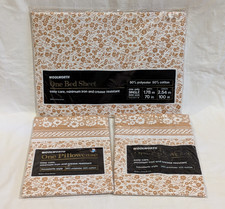 Vintage Woolworths Country Look Coffee Single Bed Sheet & 2 x Pillowcases Unused
