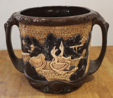 Bretby Art Pottery Twin Handled Jardiniere Planter Japanese Figures Geese 25cm
