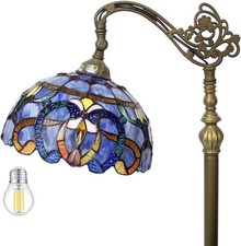Stained Glass Lamp Floor Mount Arched Gooseneck Reading Light Decorative
