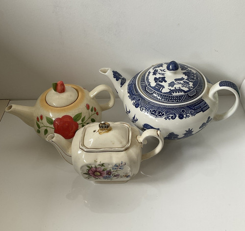 Ceramic white blue floral - white,