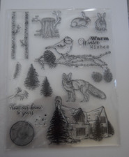 Winter / Christmas Clear Stamp Set Trees, Rabbits, Fox, Robin 18 pcs
