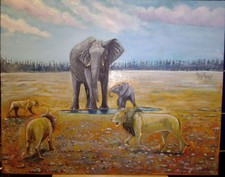 Elephant and baby oil painting - elephant,