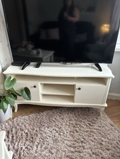 Off White Ivory Tv Stand with Doors, In good condition. Collection Only