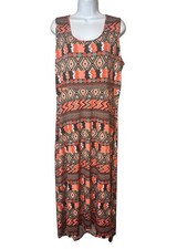 Notations Womens Long Maxi Dress Sleeveless Stretchy XL Aztec Print Boho Hippie
