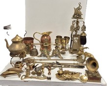 Brass Metal Items Goblets Animals Candle Sticks Kettles Fireplace Bells 7kgs