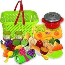 Pretend Play 31 PCS Kitchen Set for Kids Cooking Role Play Cutting Food Toy