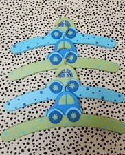 4 CHILD'S  CHUNKY WOODEN MOTHERCARE CAR HANGERS BLUE AND LIME GREEN NURSERY  