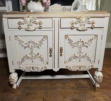 Vintage French Sideboard | Cream & Gold Ornate Cabinet | Baroque Buffet