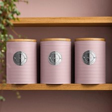 Tea Coffee Sugar Cannister 3pc Set Ribbed Kitchen Storage Bins Tins 10 Colours