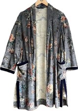 Zara Devore Velvet Kimono Jacket L / UK 12 - 14 Silver Grey Blue Floral Pockets