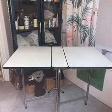 Vintage Formica Top Chrome Legs Drop Leaf Kitchen Table & 2 chairs Mid Century