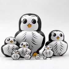 10pcs Penguin Russian Nesting Doll Wood Babushka Matryoshka Stacking Dolls Toy