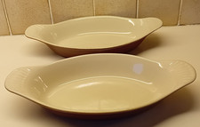 2 x Moira Pottery Oval Gratin Dishes - Made in England Beige / Chestnut brown