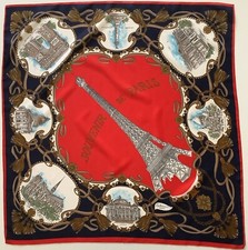 ^^ A Red & Blue 31 Inch Square Vintage Ladies Tourist Scarf Of Paris By Patricia