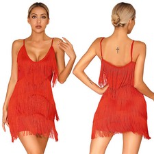 Sexy Backless Fringe Dress Womens 1920s Flapper Tassel Latin Dance Party Dresses