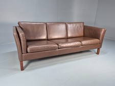 Mid Century Three Seater Sofa Brown Leather Danish Retro 1970s  EB10722 M3SS