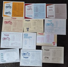 Triumph Motorcycles Price Lists Original 1950's 1960's x 12 lot Free UK Postage