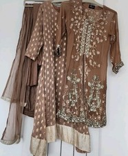 Girls' 4 Piece Brown Gold Anarkali Traditional Asian Indian Dress, Age 7-8 Years