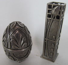 Vintage A.E.W Pewter Bud Vase Approx. H 7 Cm And Pewter Egg Pin Holder H 5 Cm
