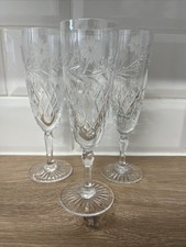 Edinburgh Crystal Champagne Flutes "ARGYLL" Signed Set of 3