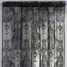 Luxury and Elegance Black Lace Vintage Victoria Lace Net Window Curtain Panel