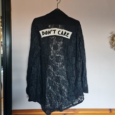 Lazy Oaf Dont Care Black Lace Shirt Medium Large