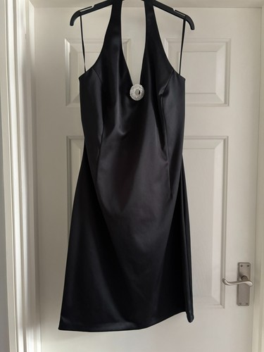 Black halter neck satin dress - black,