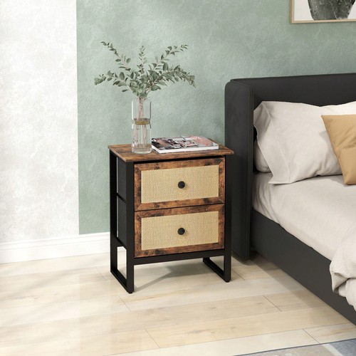 Rattan bedside table - bedside, drawers
