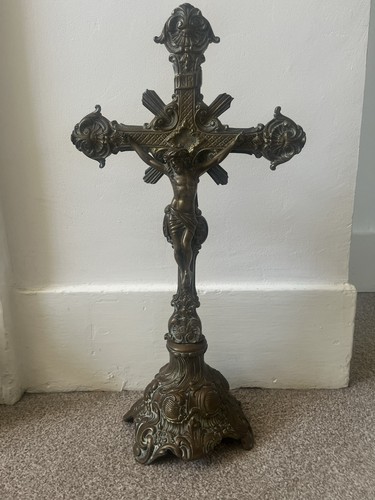 French brass crucifix - french, 19”