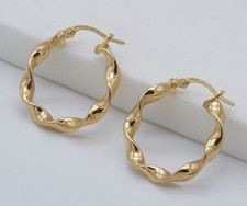 Solid 9ct Gold Twisted 20mm Round Hoop Earrings 375 HALLMARKED New Gift Boxed