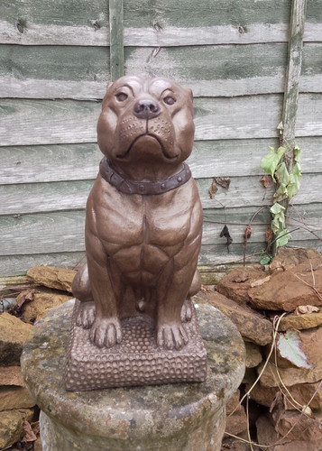 Sitting bronzed stone pitbull - sitting,