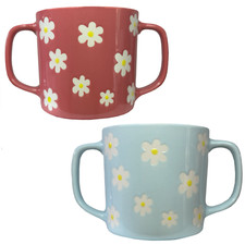 Boscul Two Handled Mug Cup  Flower Disability Aid Weak Grip Double Hand Marked