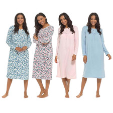 Women’s Long Sleeve Nightdress – Soft & Warm Ladies Nightie with Floral or Plain