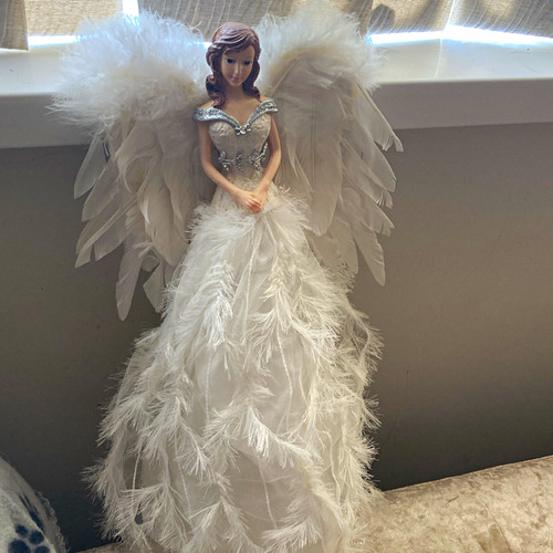 White silver feathered angel - &,