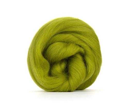Olive green merino wool fibre - green,