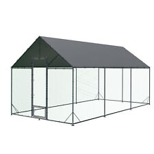 Large Metal Chicken Coop Run Animals Enclosure Pen with Waterproof Anti-UV Cover