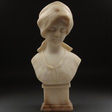 ART NOUVEAU Late 19th Century Alabaster & Marble BUST OF A LADY