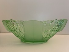 Vintage Art Deco Stolzle Green Pressed Glass Fruit Bowl Czechoslovakia Bohemia