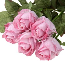 DILATATA Artificial Realistic Roses Pink Flowers 24"