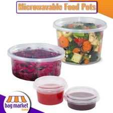 Round Food Containers with Lids - Microwavable Plastic Pots - Takeaway Sauce Dip