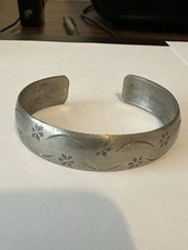 Vintage OBI Tinn Norway Norge Pewter Cuff Floral Design Bracelet
