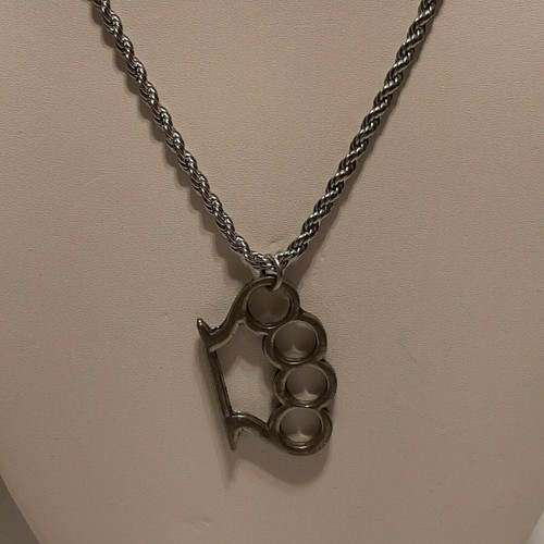 Brass knuckles pewter pendant - brass,