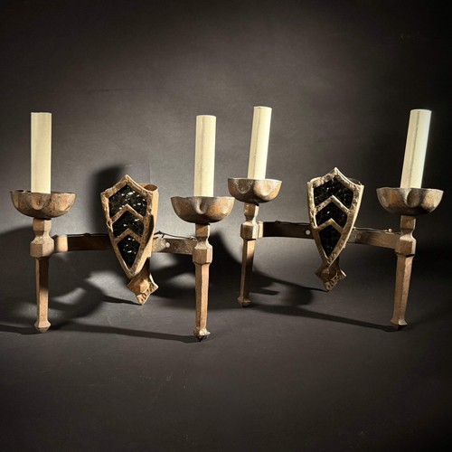 Pair gothic wrought iron - wrought,
