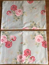 USED 2 Pillowcases Made W/ Cath Kidston Antique Rose on Duck Egg Bouquet Percale