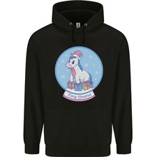 Christmas Unicorn Snow Globe Mens 80% Cotton Hoodie
