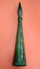 Vintage Retro 50-60s Empoli Green Zodiac Design Glass Genie Bottle Decanter Stop