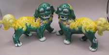 Chinese Green & Yellow Standing Foo Dogs