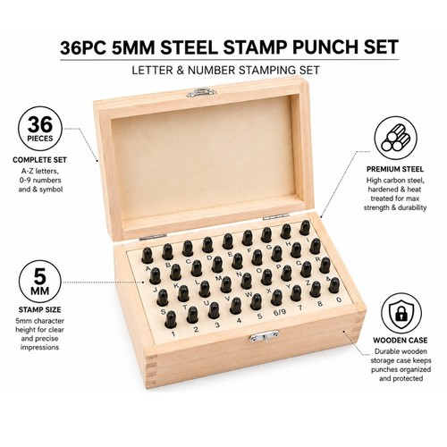 36pc 5mm steel letter number - 5mm, &