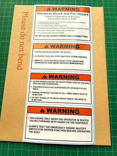 Boat safety warning labels - boat,